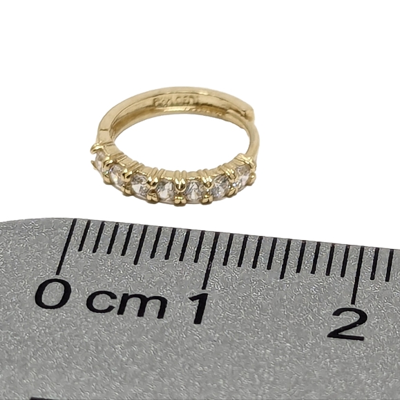 New 14k tiny solid yellow gold huggie hoop earrings cz simulated diamond - Picture 4 of 8